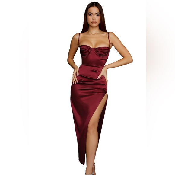 House of CB Dresses House Of Cb Flora Pleated Satin Midi Dress Xs